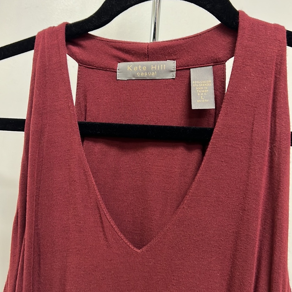 Kate Hill berry/ wine v neck razor back top size Large